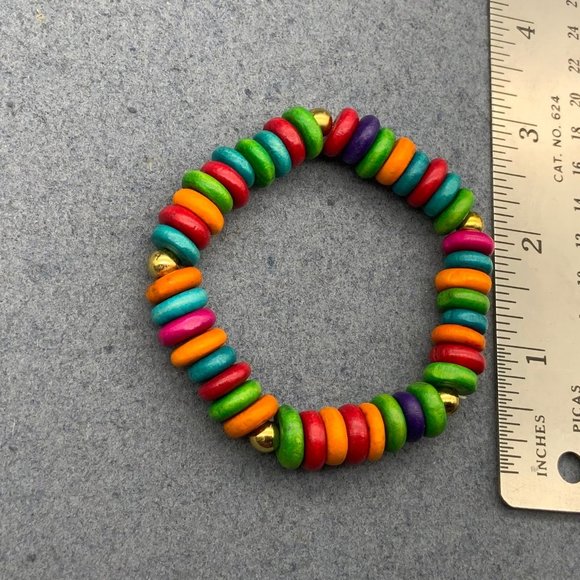 Multicolor Disc Stretch Bracelet Gold Green Pink Red Orange Turquoise Purple - Picture 2 of 2